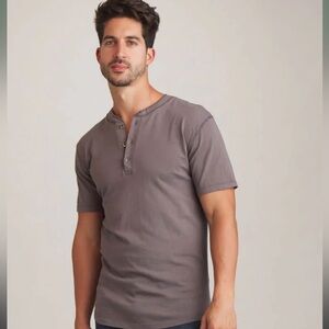 Hnlyla slim fit high quality 💯 organic cotton jersey SS Henley Shirt Taupe/Gray.